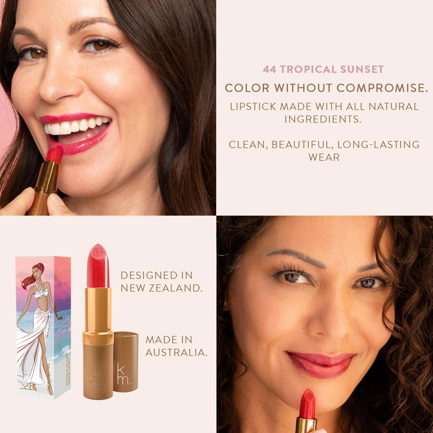 Karen Murrell Natural Lipstick - Lip Tint 44 Tropical Sunset - Sheer Buildable to Glossy Lip Tint - 100% Natural Ingredients, Moisturizes & Hydrates Lips - Paraben & Cruelty Free