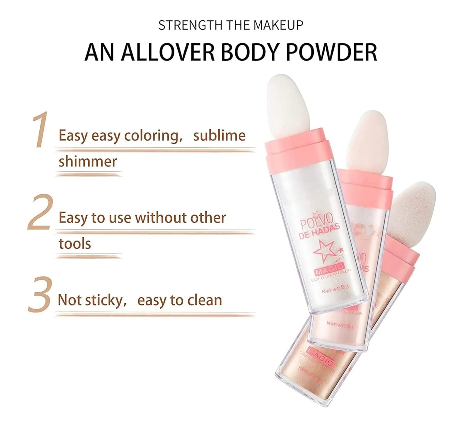 Kayswang Body Glitter Powder Stick Face highlights Shimmer Face and Body Highlighter Powder with Sponge Head, Magic Colour Shiner Powder for Face Body, Arms, Collarbones and Leg (3PC)