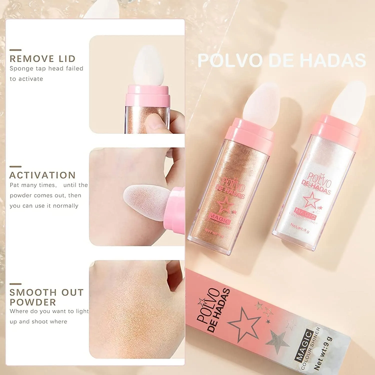 Kayswang Body Glitter Powder Stick Face highlights Shimmer Face and Body Highlighter Powder with Sponge Head, Magic Colour Shiner Powder for Face Body, Arms, Collarbones and Leg (3PC)