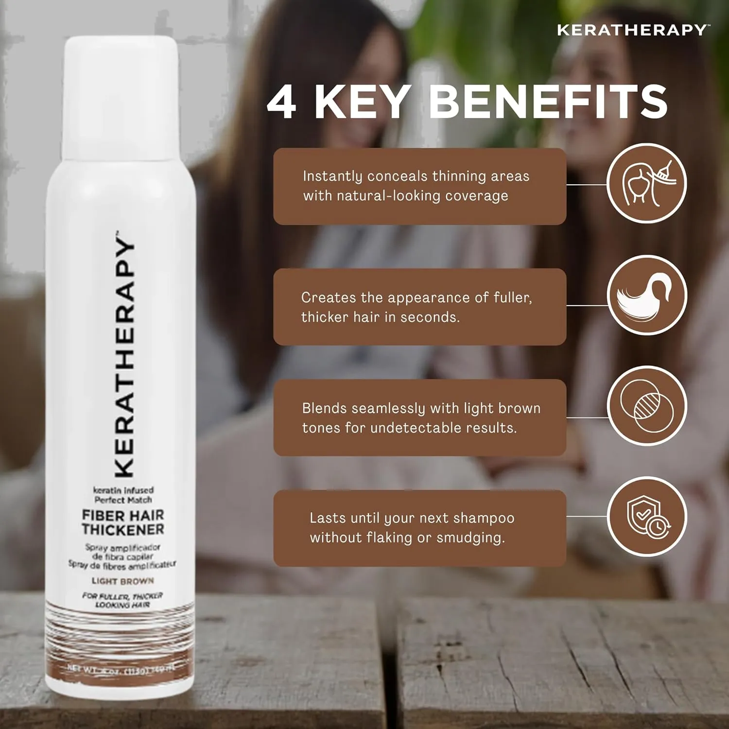 Keratherapy Keratin Infused Perfect Match Fiber Hair Thickener Spray, Light Brown, 4 fl. oz., 140 ml - Volumizing, Thickening, & Concealing Hairspray for Scalp Coverage, Roots & Thinning Areas