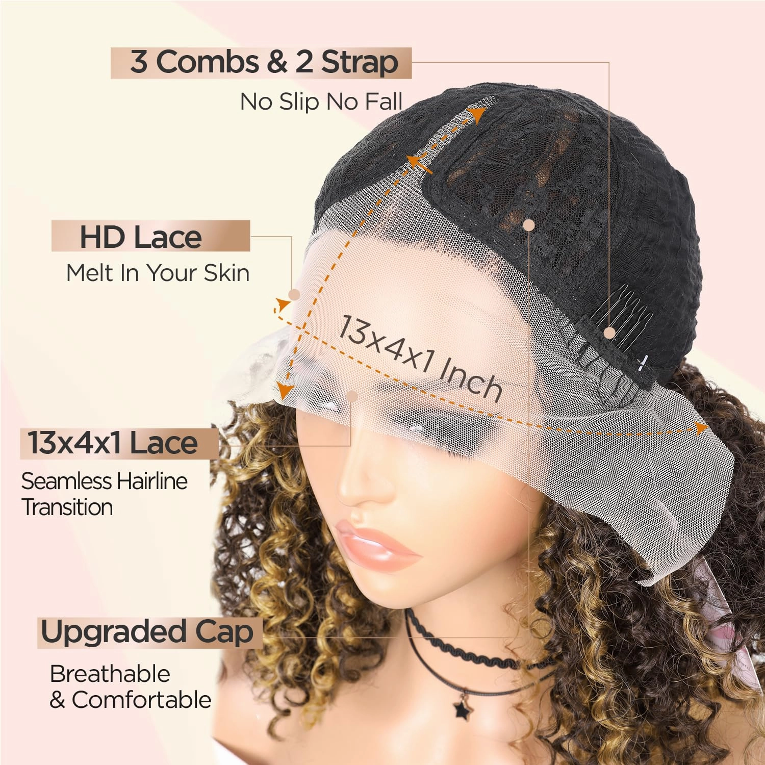 Kinky Curly Bob Wig 13x4x1 Inch HD Lace Front T Part Wig for Black Women Short Synthetic Highlight Brown Afro Coily Wigs Natural Hairstyle(Highlight Brown,15 Inches)