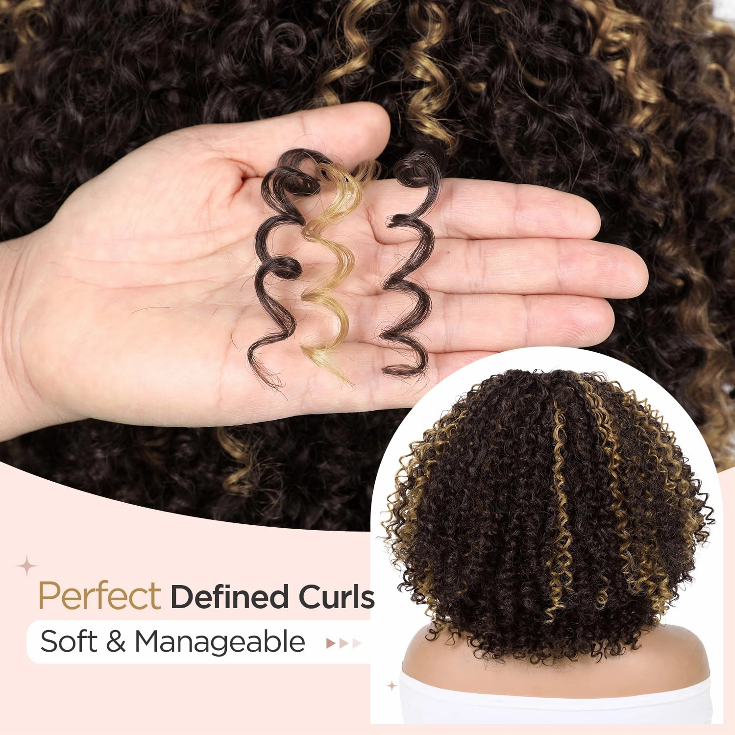 Kinky Curly Bob Wig 13x4x1 Inch HD Lace Front T Part Wig for Black Women Short Synthetic Highlight Brown Afro Coily Wigs Natural Hairstyle(Highlight Brown,15 Inches)
