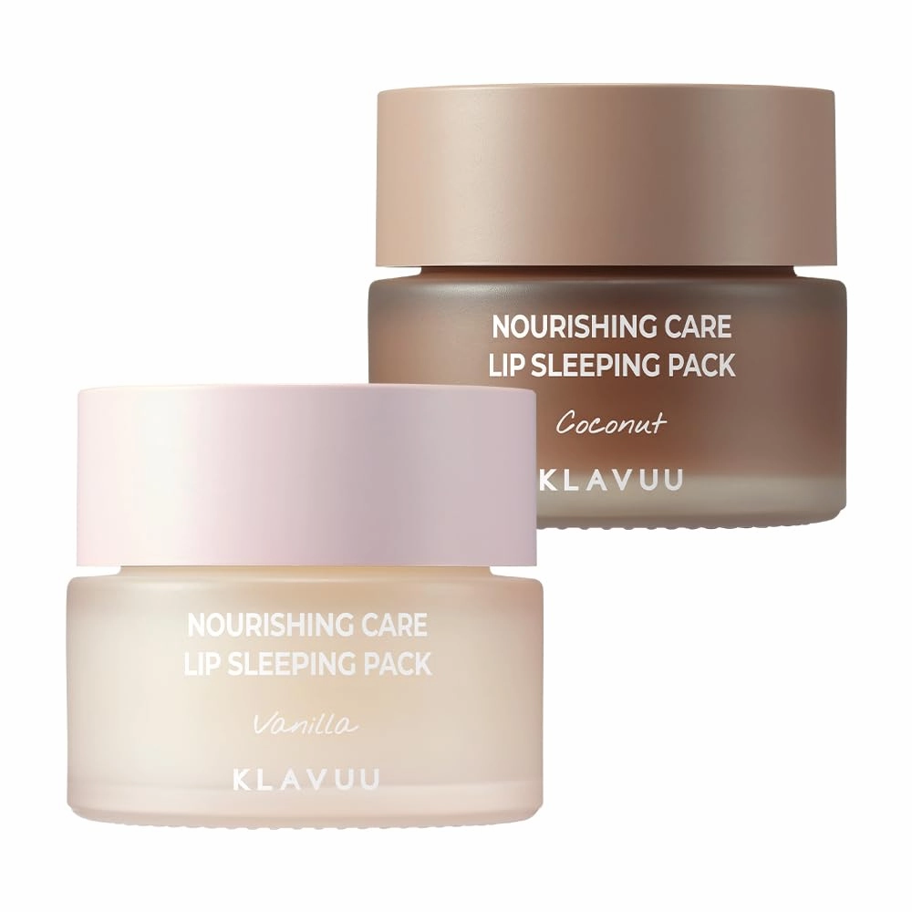 Klavuu Lip Mask Set (2PCS) – Overnight Deep Hydrating Korean Lip Balm Treatment for Very Dry, Chapped Lips | Lip Lightening & Plumping with Instant Hydration | Gentle Exfoliating (Vanilla & Coconut)