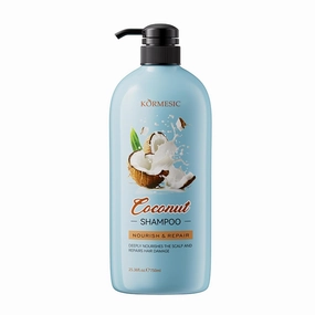 KORMESIC Hydrating Smoothing Shine-enhancing Coconut Shampoo for Dry/Damaged/Curly Hair, 25.36 Fl Oz (750ml) with Coconut Extract, Nourishing Moisturizing for Silky Softness & Frizz Control
