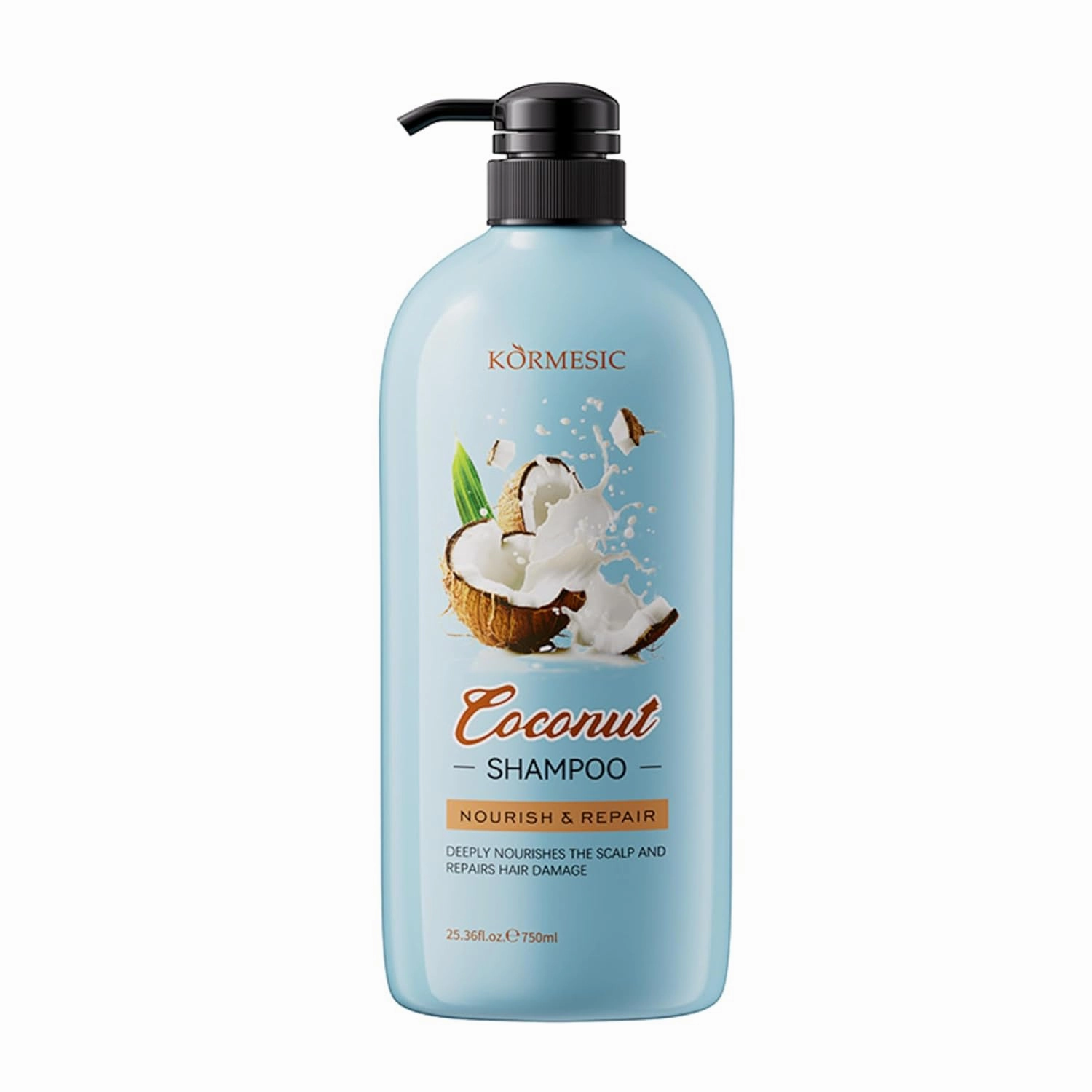 KORMESIC Hydrating Smoothing Shine-enhancing Coconut Shampoo for Dry/Damaged/Curly Hair, 25.36 Fl Oz (750ml) with Coconut Extract, Nourishing Moisturizing for Silky Softness & Frizz Control