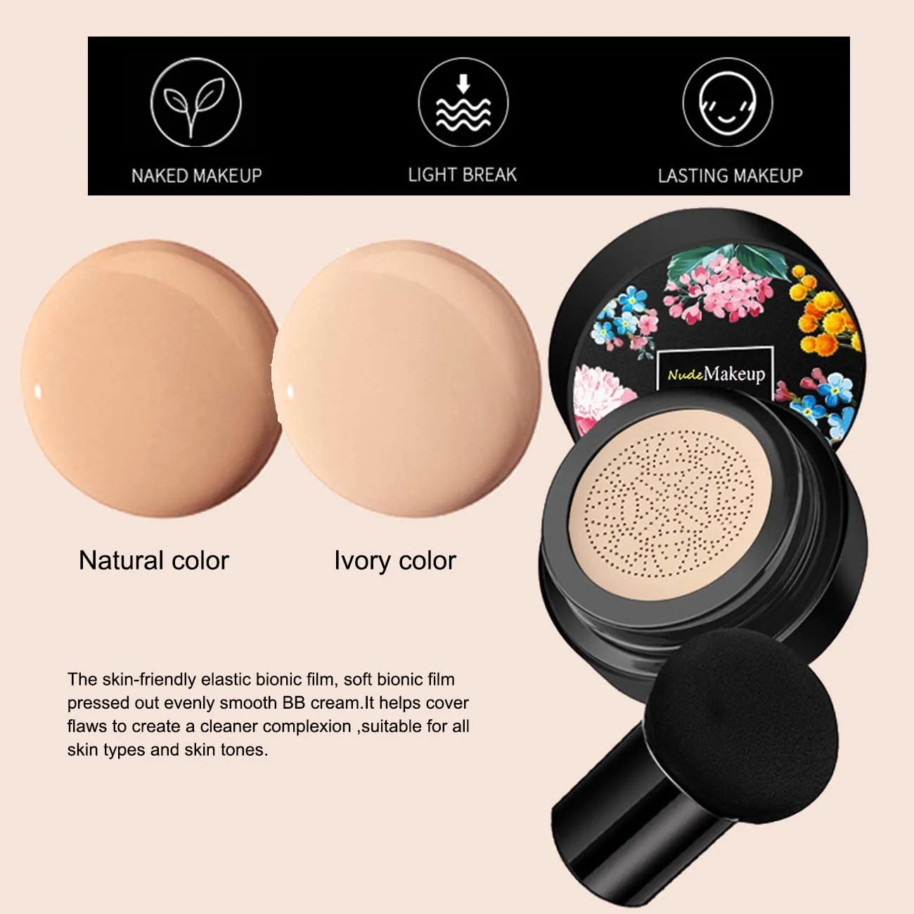 KWOLYKIM 2 Pack Mushroom Head Air Cushion CC Cream BB Cream, Concealer Lasting Nude Makeup Moisturizing Brightening Pigment CC Liquid Foundation Ivory