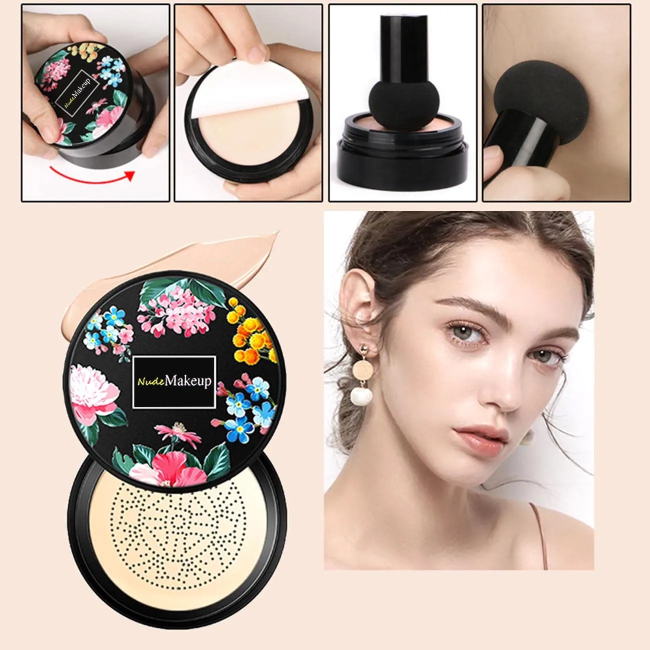 KWOLYKIM 2 Pack Mushroom Head Air Cushion CC Cream BB Cream, Concealer Lasting Nude Makeup Moisturizing Brightening Pigment CC Liquid Foundation Ivory