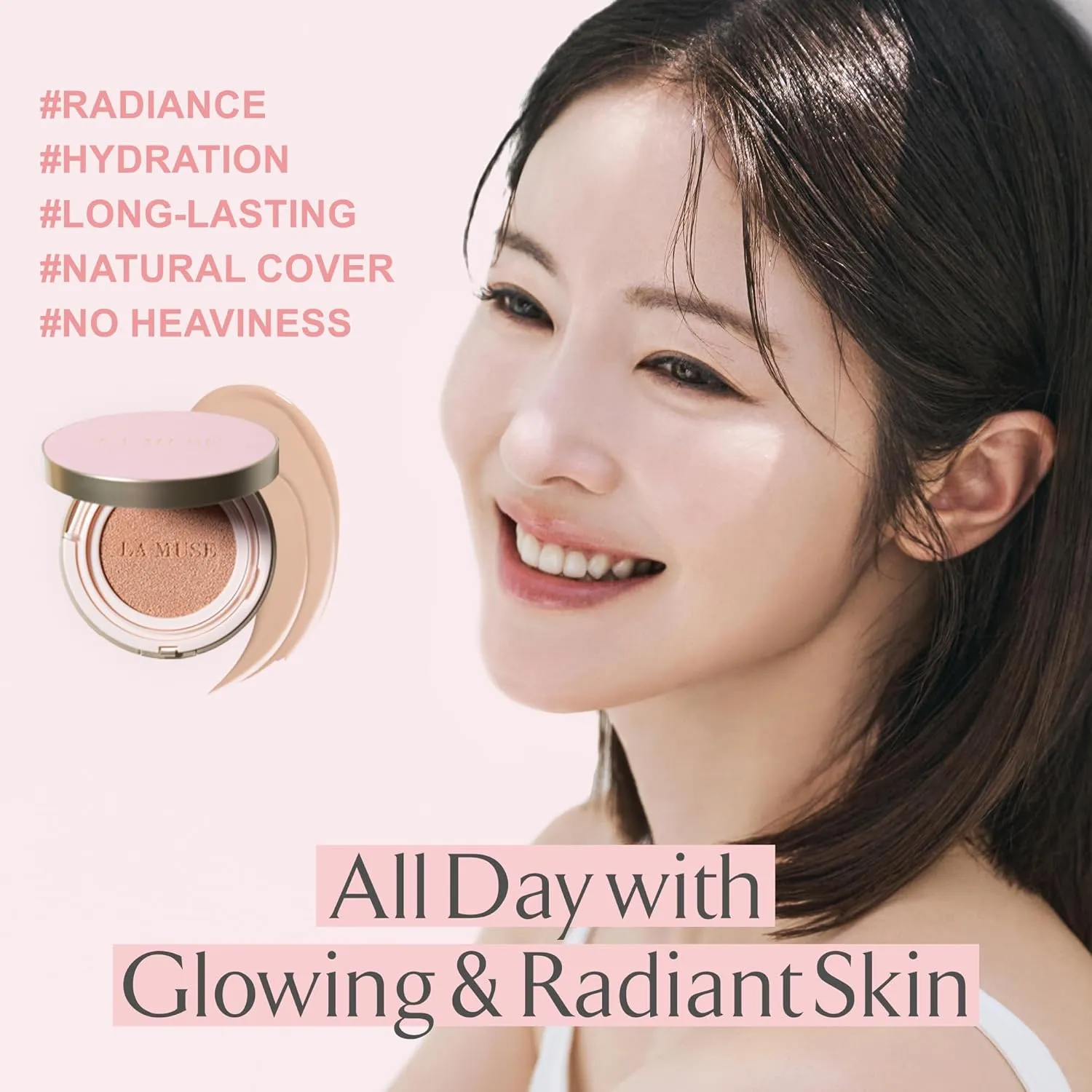 LA MUSE Korean Cushion Foundation, #21 Light Beige(2 Packs) | Lightweight, Breathable but Perfect Blemish Cover for Summer | Long-Lasting, Korean Foundation with Radiant Dewy Finish | Skin Hydrating