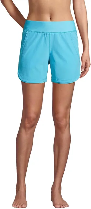 Lands' End Women's 5" Quick Dry Elastic Waist Board Shorts Swim Cover-up Shorts with Panty