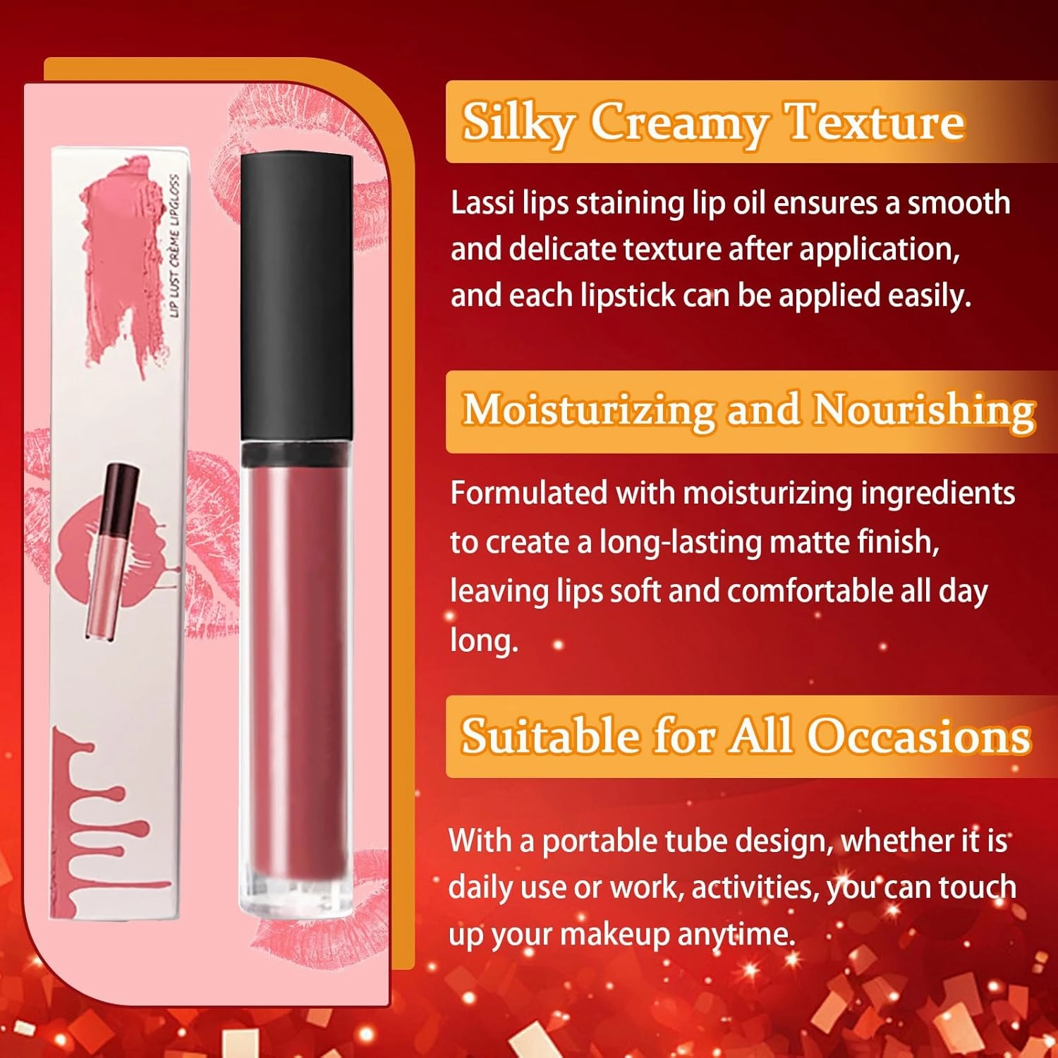 Lassi Lips Staining Lip Oil, Beryse Lip Stain Oil, Lips Sweet Staining Lip Oil, Long-Lasting Moisturizing, Matte, light and Not heavy, Multiple Colors (#1~#4)