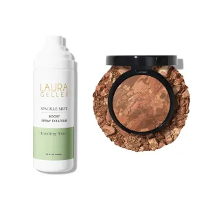 LAURA GELLER NEW YORK Baked Balance-n-Brighten Powder Foundation, Deep   Spackle Mist Boost with Cooling Aloe
