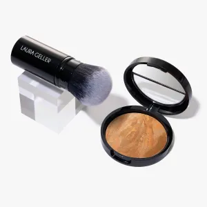LAURA GELLER NEW YORK Get Glowing Kit (2pc): Baked Balance-n-Glow Illuminating Powder Foundation, Sand   Airbrush Kabuki Makeup Brush