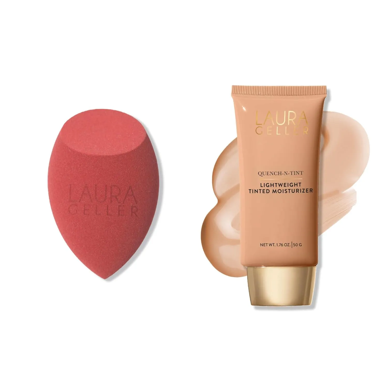 LAURA GELLER Quench-n-Tint Hydrating Lightweight Tinted Moisturizer, Light/Medium   Latex-Free Full Face Makeup Blending Sponge - Sheer Foundation for Daily Use
