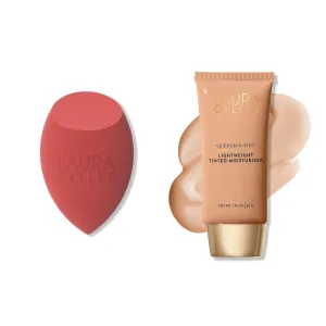 LAURA GELLER Quench-n-Tint Hydrating Lightweight Tinted Moisturizer, Light/Medium   Latex-Free Full Face Makeup Blending Sponge - Sheer Foundation for Daily Use