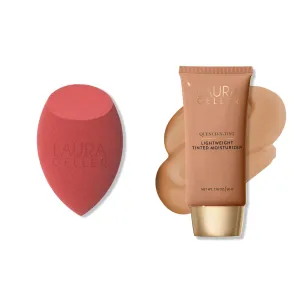 LAURA GELLER Quench-n-Tint Hydrating Lightweight Tinted Moisturizer, Medium/Deep   Latex-Free Full Face Makeup Blending Sponge - Sheer Foundation for Daily Use