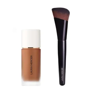 Laura Mercier Real Flawless Weightless Perfecting Waterproof Liquid Foundation: Medium-Buildable Coverage, 12 HR Fade-Proof Wear, Hydrating, Non-Comedogenic, 5N2 Cardamom   Foundation Brush Bundle
