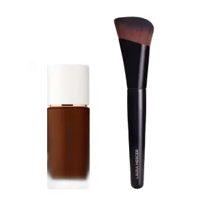 Laura Mercier Real Flawless Weightless Perfecting Waterproof Liquid Foundation: Medium-Buildable Coverage, 12 HR Fade-Proof Wear, Hydrating, Non-Comedogenic, 7N1 Java   Foundation Brush Bundle