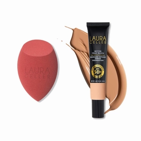 LAURA GELLER Better Than 'Block Skincare-Infused Serum Foundation with SPF 50 Broad Spectrum Protection, Medium   Latex-Free Full Face Makeup Blending Sponge