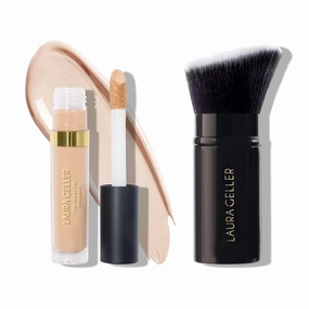 LAURA GELLER NEW YORK Ideal Fix Buildable Medium to Full Coverage Concealer, Porcelain   Retractable Angled Kabuki Brush