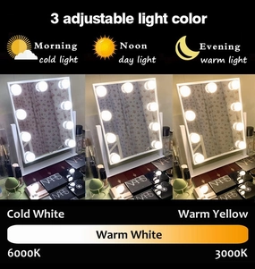 Lights Vanity Mirror, 14.5" L x 12" W LED Makeup Mirror with 9 LED Lights,3 Modes Light Modes&Touch Control Dimmable Tabletop Makeup Mirror,Detachable 10X Magnification,360°Rotation (White)