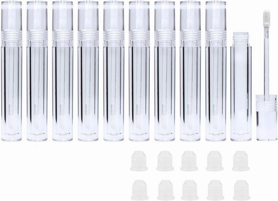 Lip Gloss Tubes with Wand Empty, 10 Pack 5ml Transparent Lip Gloss Containers, Clear Crystal Lip Gloss Tubes with Rubber Stoppers for DIY Lip Gloss