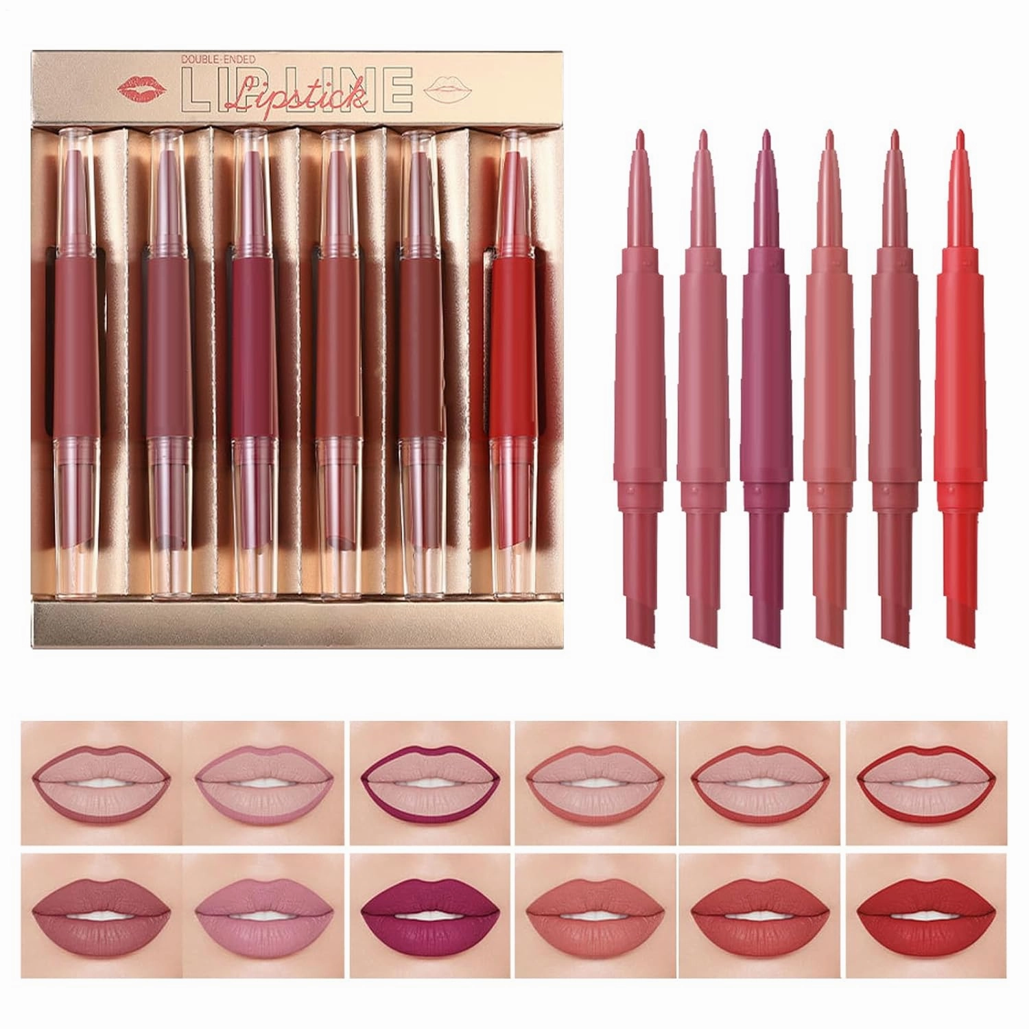 Lip Liner and Lipstick Sets for Women, Matte Lipstick Pen with Lip Liner Set, Waterproof Makeup Stain Kit for Dating Travel Outdoor Shopping Trip Vacation