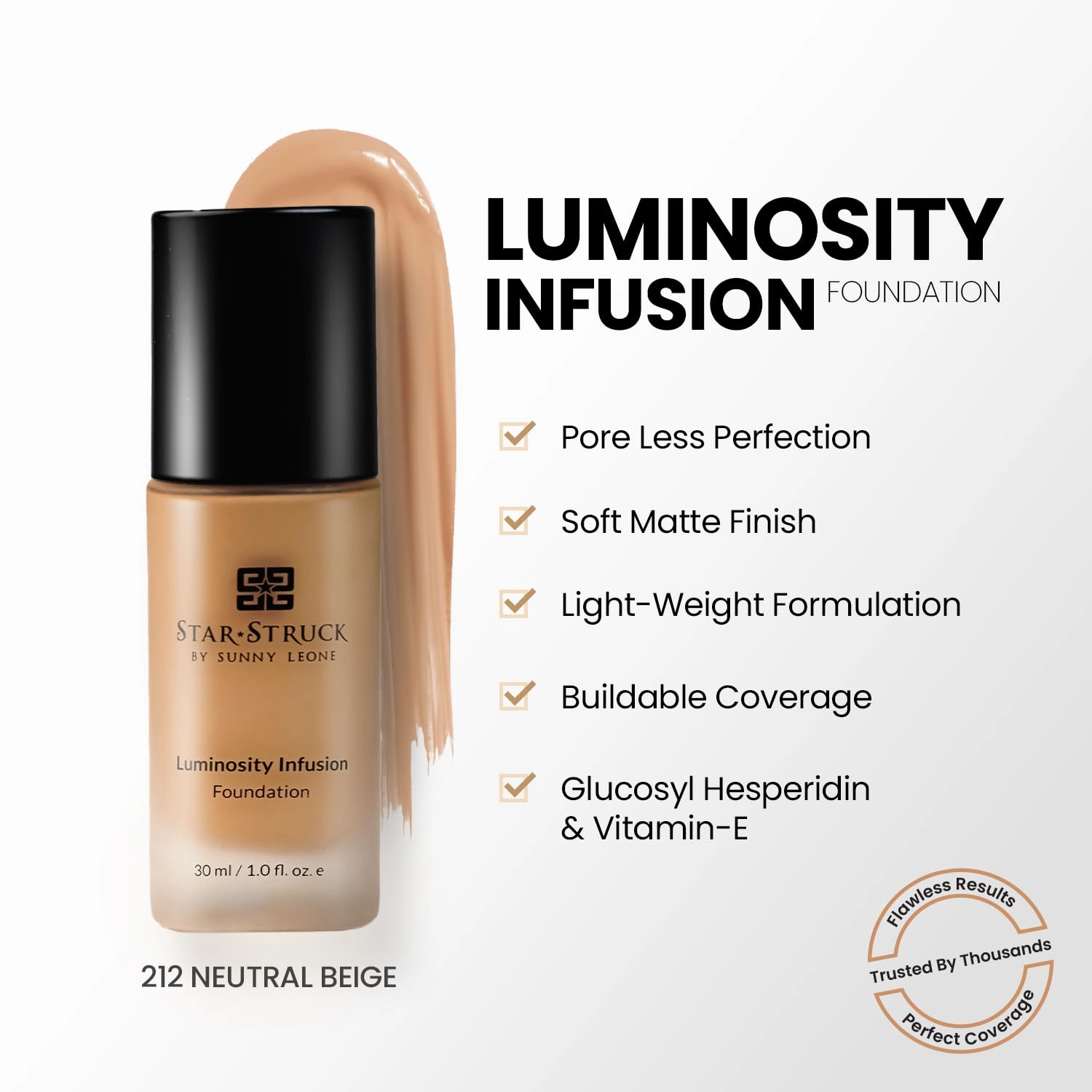 Liquid Foundation Makeup | Matte Finish Foundation for Women | Vegan & Cruelty-Free | Medium-To-Full Coverage, Water-Resistant | Long-Wear Matte Foundation, Neutral Beige, 1 Fl Oz