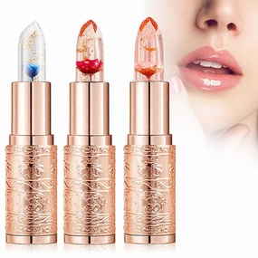Long Lasting Color Changing Lipstick, 2025 New Transferproof Color Changing Lipstick, Moisturizing Glossy Shine Lip Gloss with Flower for Women (Set)