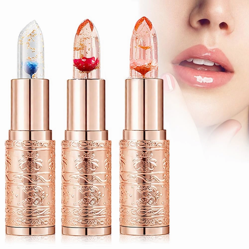 Long Lasting Color Changing Lipstick, 2025 New Transferproof Color Changing Lipstick, Moisturizing Glossy Shine Lip Gloss with Flower for Women (Set)