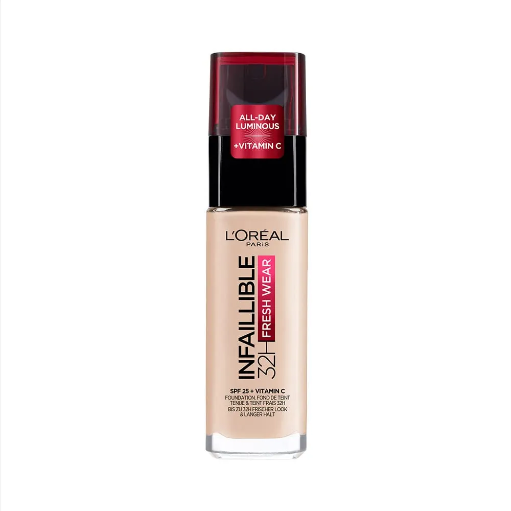 L'Oreal Paris Infallible 24hr Freshwear Liquid Foundation 15 Porcelain, Hydrating, Weightless Feel, Transfer-Proof and Waterproof, Full Coverage Base, Available in 26 Shades, SPF 25