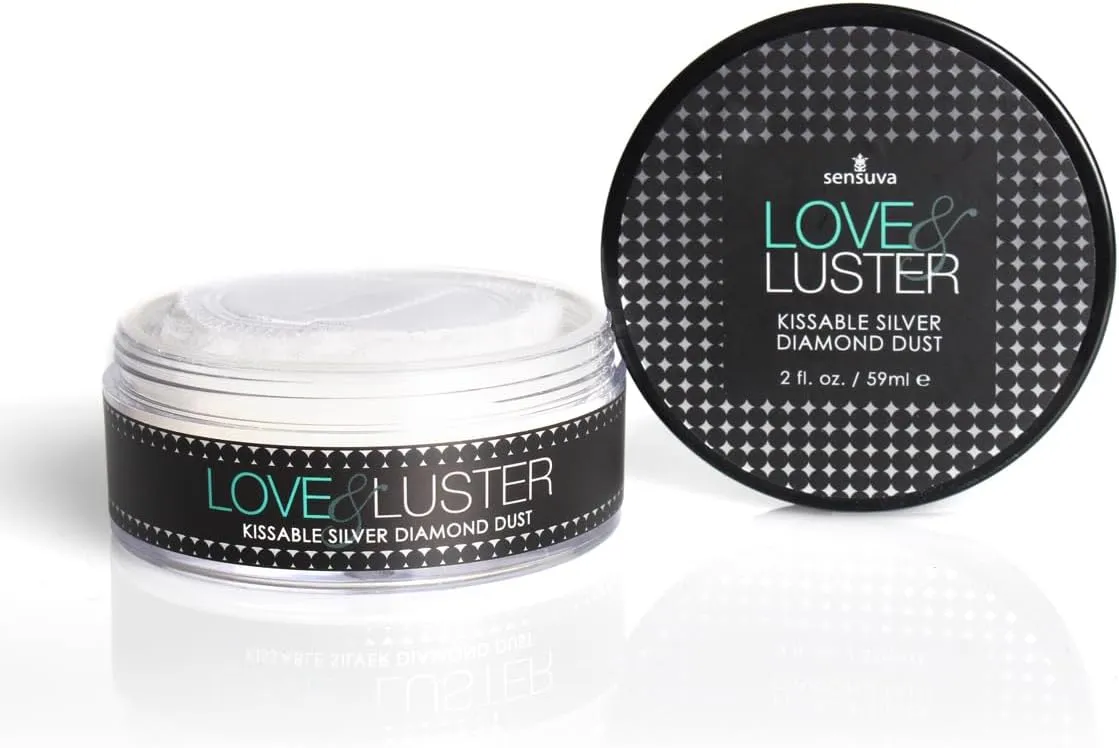 Love & Luster Kissable Diamond Dust | Comes with Puffer 2 oz Jar Candy Scent & Flavored Highlighter, Mica Powder, Silver Body Shimmer Face Highlighter Powder, Illuminator for Party & Festival