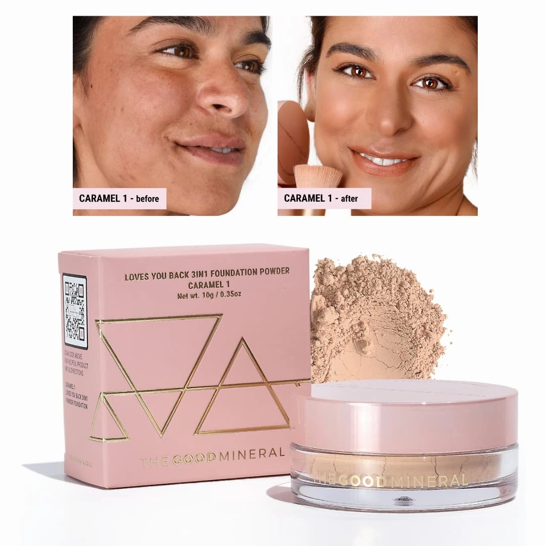 Loves-You-Back 3in1 Mineral Powder Foundation (CARAMEL 1) | Designed for acne-prone, sensitive skin reducing the appearance of acne and scars without layers | Vegan   Cruelty Free