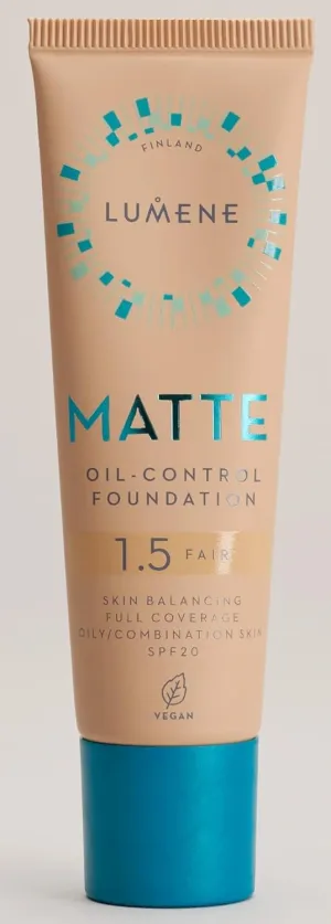 Lumene Matte Oil-control Foundation for Oily and Combination Skin Full Coverage with Arctic Meadowsweet 30 ml / 1.0 Fl.Oz. (1.5 Fair SPF20)