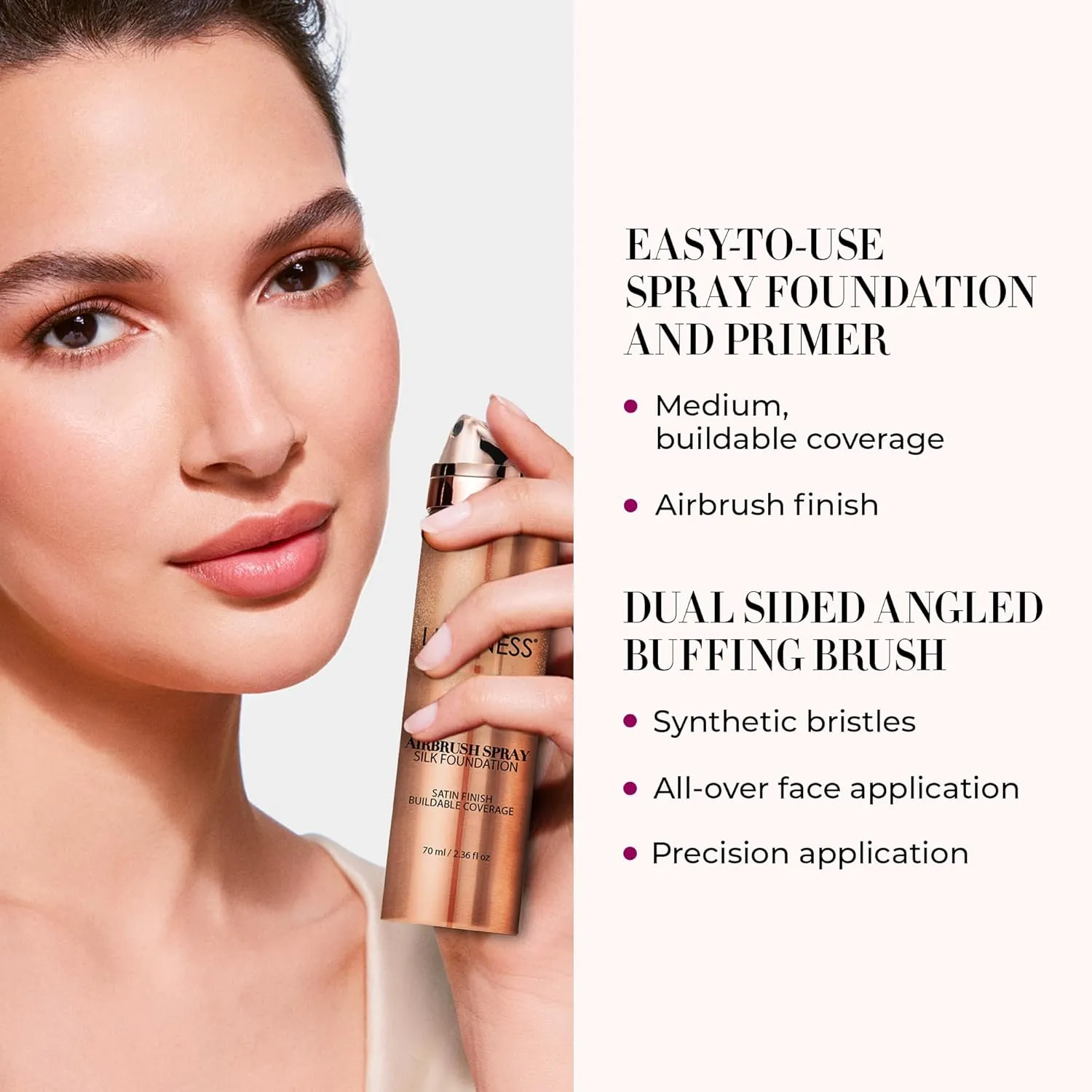 LUMINESS Airbrush Spray Silk Foundation Starter Kit - Fair - Foundation, Primer & Dual-Sided Angled Buffing Brush - Medium, Buildable Coverage, Anti-Aging Formula Hydrates & Moisturizes