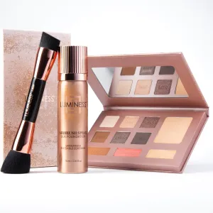 LUMINESS Face Time All In One Makeup Kit - Includes Face Palette, Airbrush Foundation, and Makeup Brush - Long-Wearing, Silky, Soft, Easy to Blend, 3-PC Make Up Set (04 - Medium)