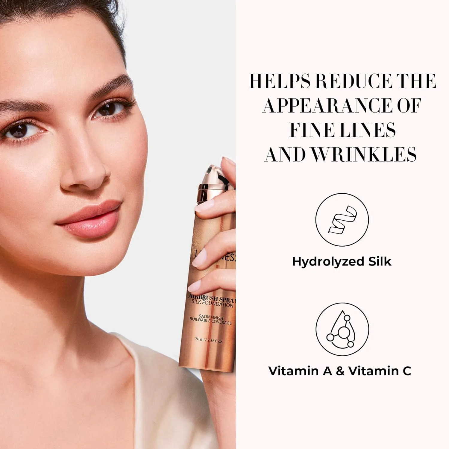 LUMINESS Silk Airbrush Spray Foundation & Buffing Brush Kit – Full Coverage Foundation & Dual-Sided Buffing Brush - Buildable Coverage, Anti-Aging Formula Hydrates & Moisturizes (Shade - Deep)