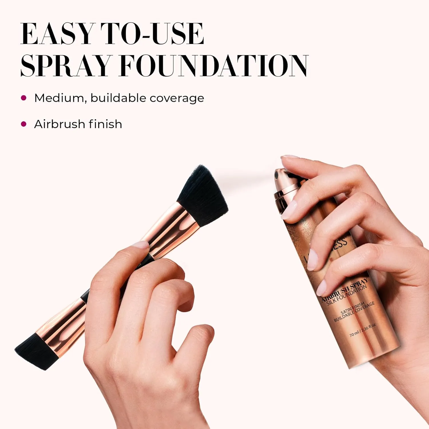LUMINESS Silk Airbrush Spray Foundation & Buffing Brush Kit – Full Coverage Foundation & Dual-Sided Buffing Brush - Buildable Coverage, Anti-Aging Formula Hydrates & Moisturizes (Shade - Fair)