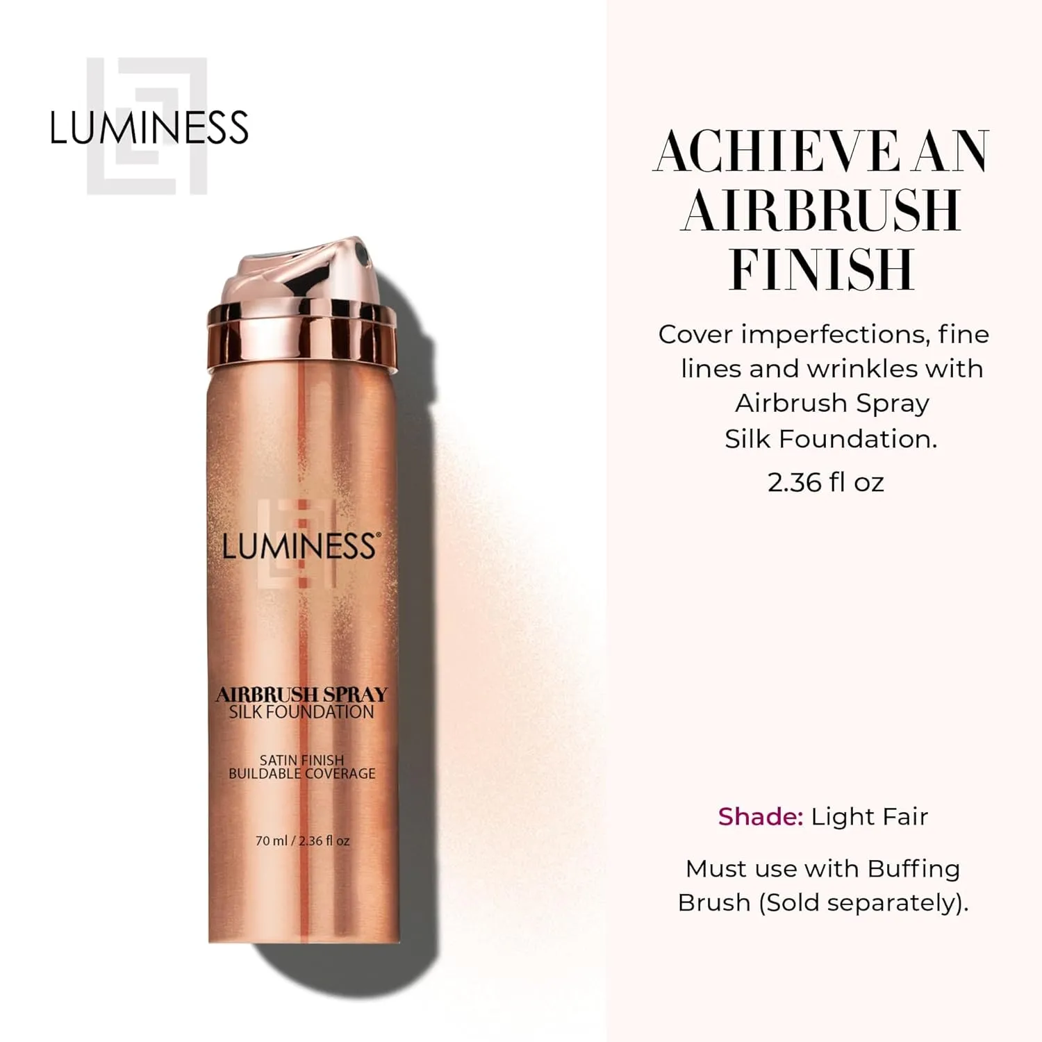 LUMINESS Silk Airbrush Spray Foundation - Full Coverage Foundation - Formula Hydrates & Moisturizes with Hyaluronic Acid, Aloe Vera & Hydrolyzed Silk (Shade - Light Fair)