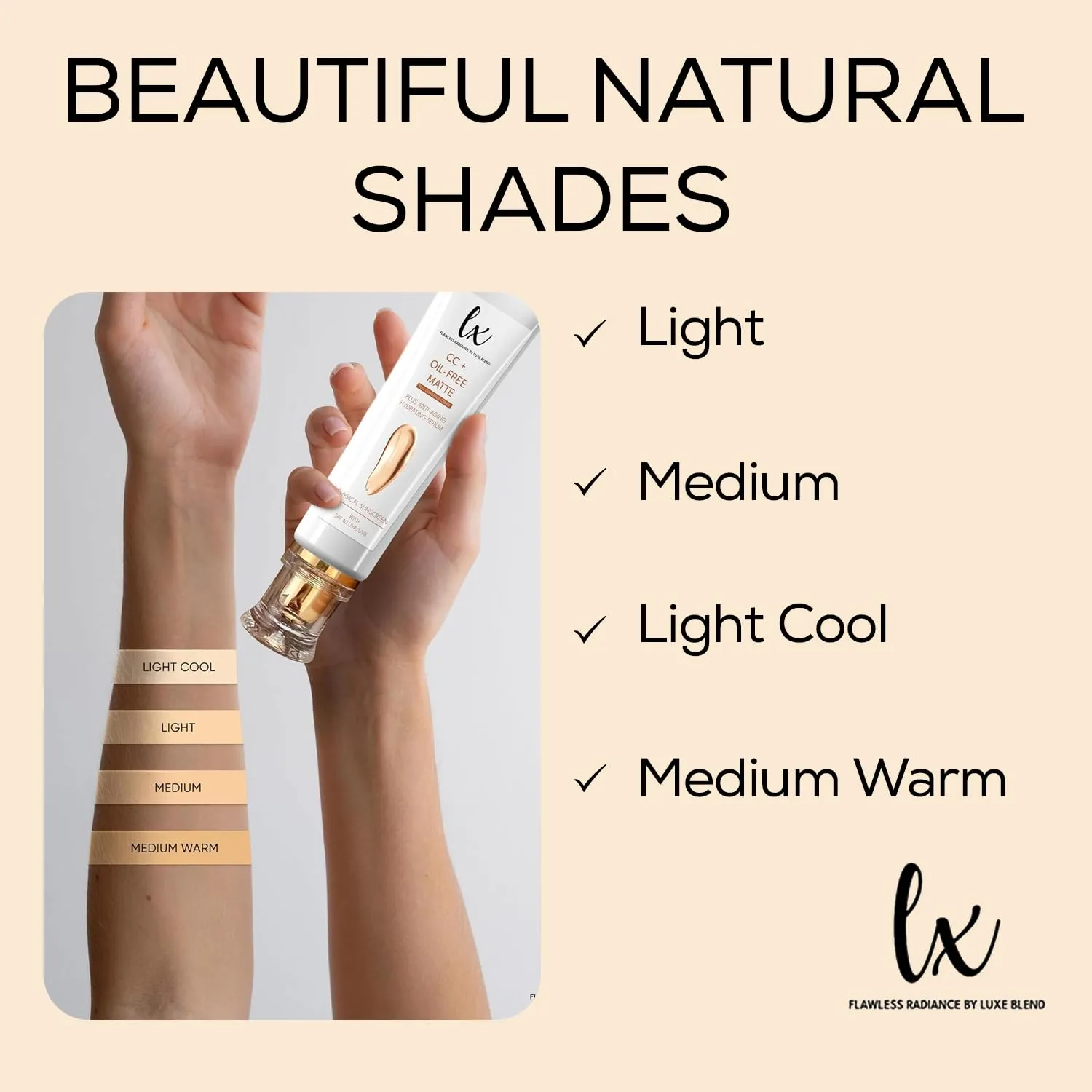 Lx Blend CC  Cream | Oil-Free Matte Foundation with SPF 40 | Full Coverage, Anti-Aging, Long-Wear Hydrating Makeup for Oily Skin | Fragrance-Free, Shine Control, 1.08 FL OZ
