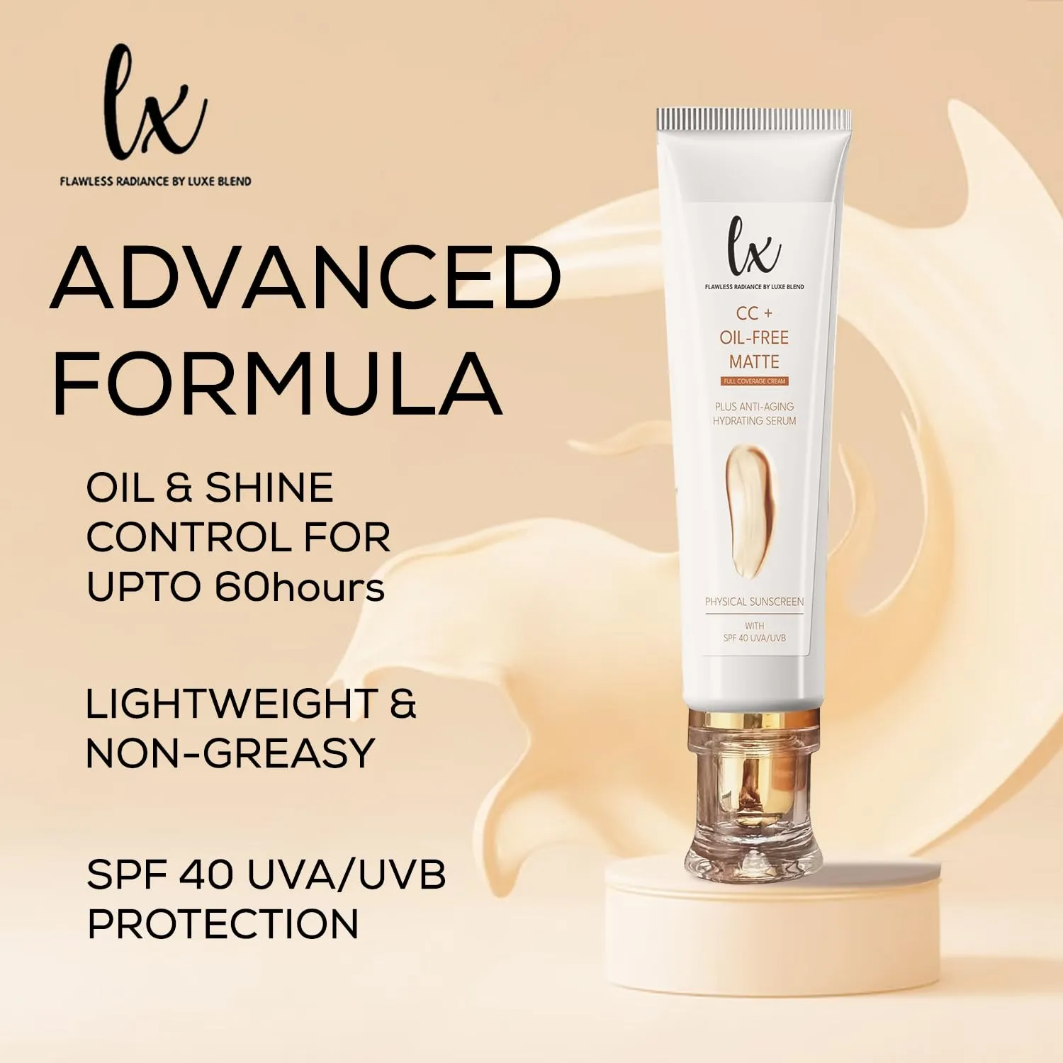 Lx Blend CC  Cream | Oil-Free Matte Foundation with SPF 40 | Full Coverage, Anti-Aging, Long-Wear Hydrating Makeup for Oily Skin | Fragrance-Free, Shine Control, 1.08 FL OZ