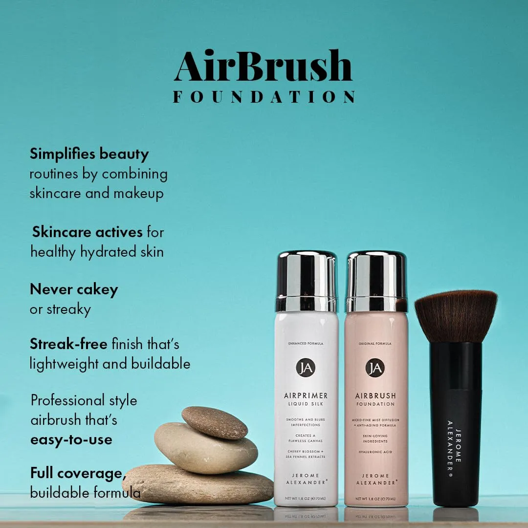 MagicMinerals AirBrush Foundation Set by Jerome Alexander – 3pc Set Includes Primer, Foundation and Kabuki Brush - Spray Makeup with Anti-aging Ingredients for Smooth Radiant Skin (Warm Beige)