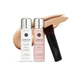 MagicMinerals AirBrush Foundation Set by Jerome Alexander – 3pc Set Includes Primer, Foundation and Kabuki Brush - Spray Makeup with Anti-aging Ingredients for Smooth Radiant Skin (Warm Beige)