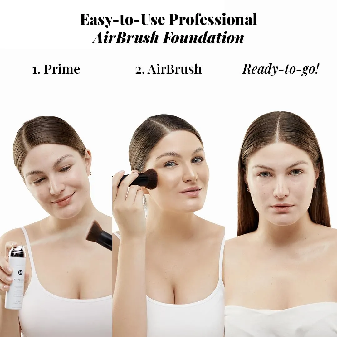 MagicMinerals AirBrush Foundation Set by Jerome Alexander – 3pc Set Includes Primer, Foundation and Kabuki Brush - Spray Makeup with Anti-aging Ingredients for Smooth Radiant Skin (Warm Beige)