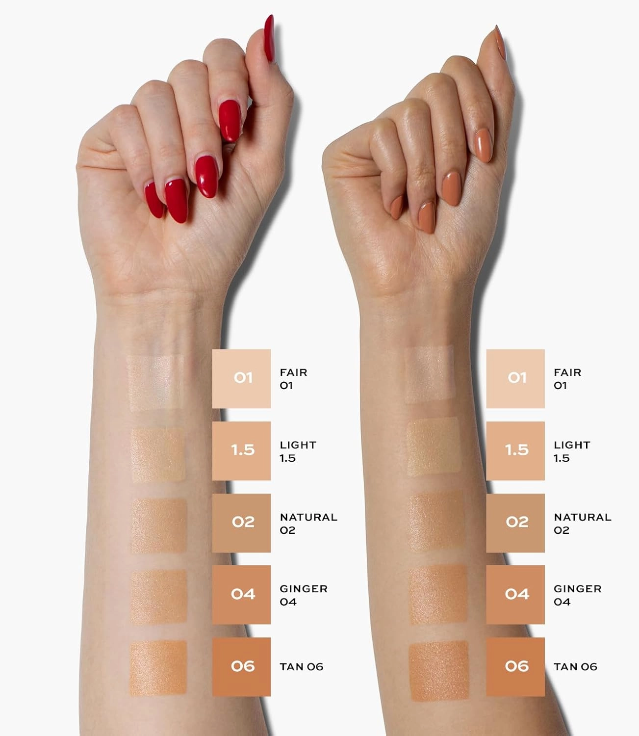 MAKE Beauty Diffusion Dew Skin Tint. Sheer to Medium Coverage Radiant Finish. Blurring, Smoothing, and Brightening for Glowing Complexion. Enhanced with Niacinamide and Adenosine. Hazelnut 16