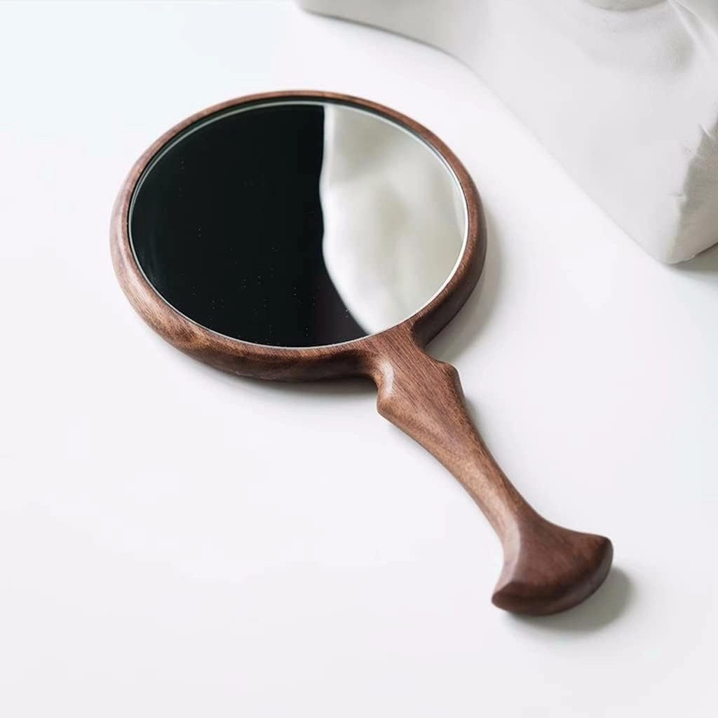 Make Up Mirror Wooden Handle Mirror Handheld Makeup Mirror Beauty Salon Beauty Mirror Japanese Round Hand Mirror Mirror for Desk