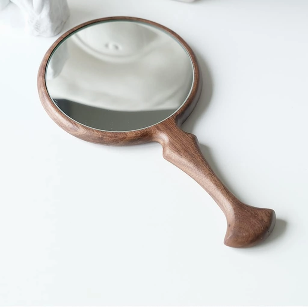 Make Up Mirror Wooden Handle Mirror Handheld Makeup Mirror Beauty Salon Beauty Mirror Japanese Round Hand Mirror Mirror for Desk