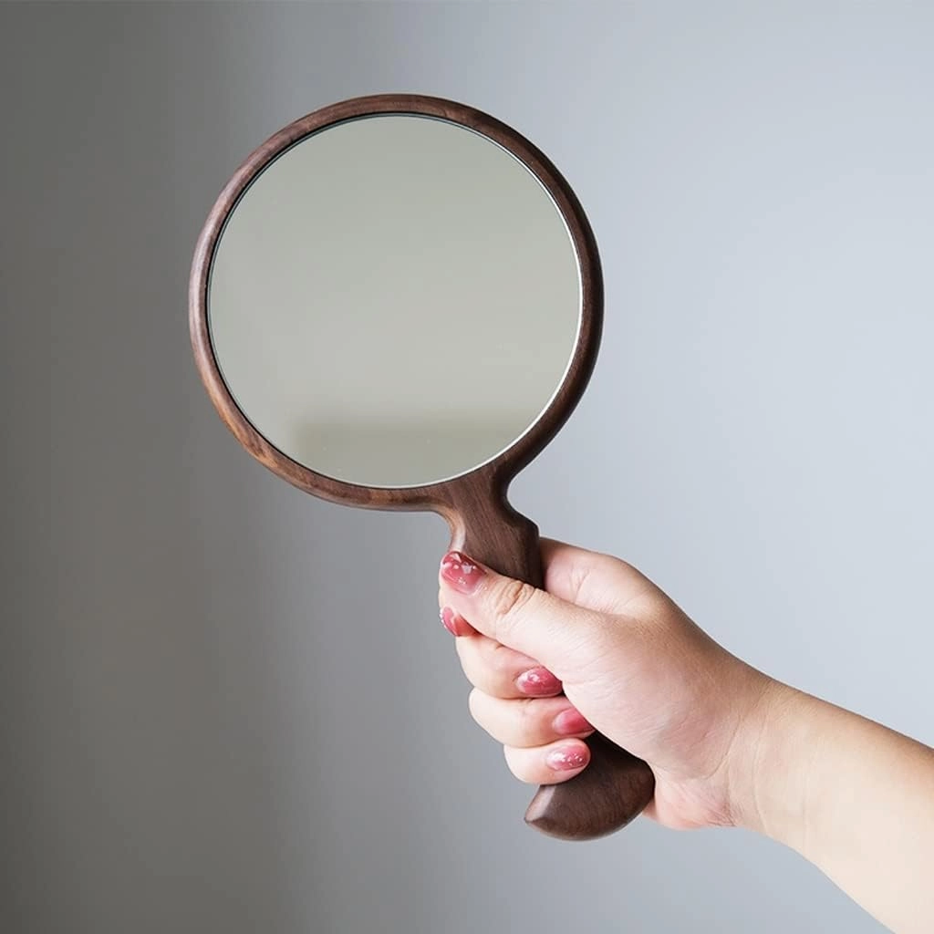 Make Up Mirror Wooden Handle Mirror Handheld Makeup Mirror Beauty Salon Beauty Mirror Japanese Round Hand Mirror Mirror for Desk