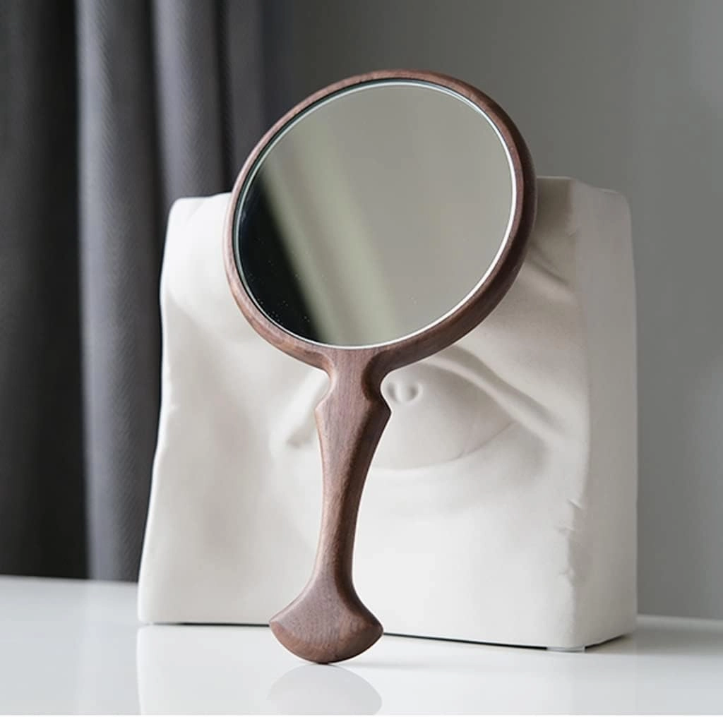Make Up Mirror Wooden Handle Mirror Handheld Makeup Mirror Beauty Salon Beauty Mirror Japanese Round Hand Mirror Mirror for Desk