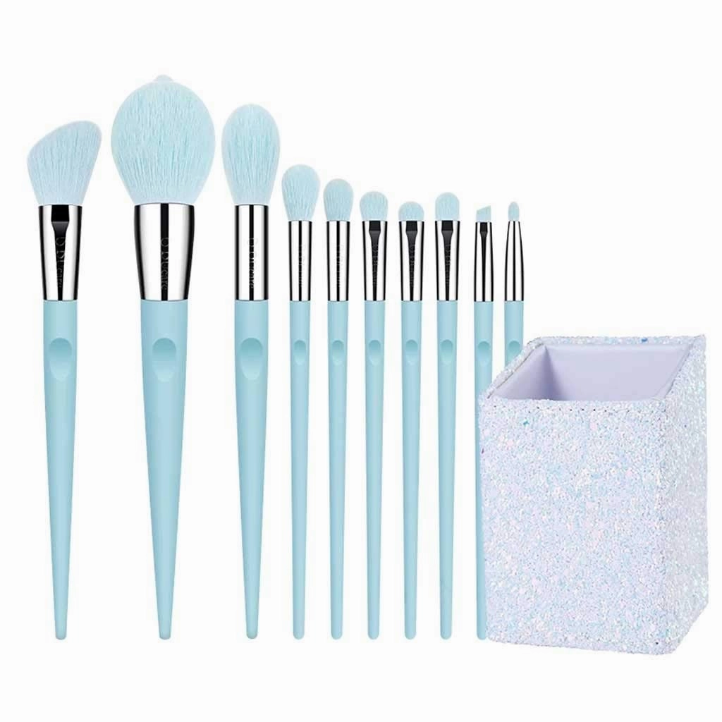 Makeup brush 10 PCS Blue Makeup Brushes Full Set of Large Powder Blush Eye Shadow Makeup Brushes Highlighter Makeup Tools with Pen Hold(Color:Blue)(Blue,one size)