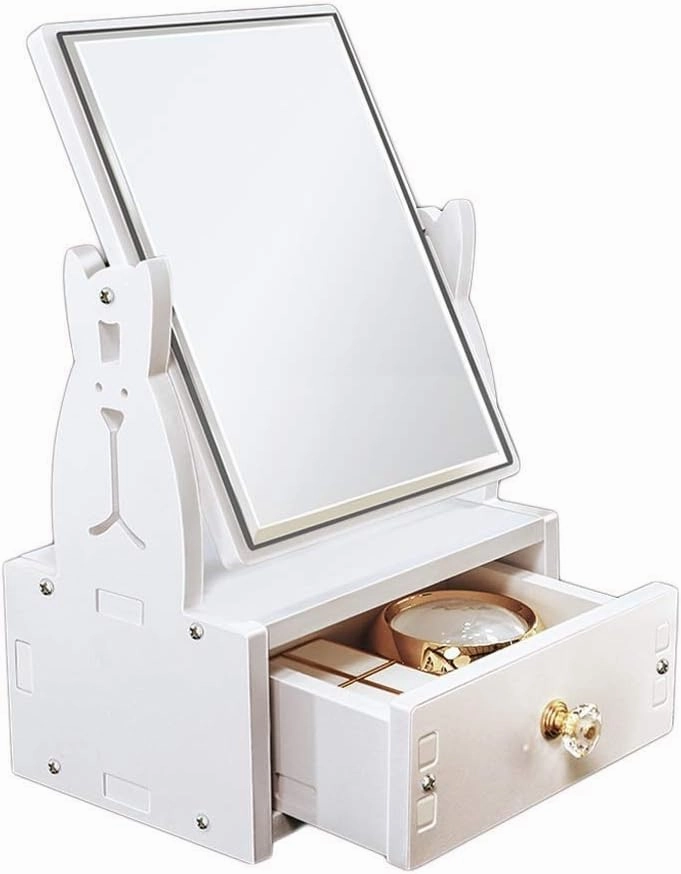 Makeup Mirror Makeup Mirror 360 Degree Rotatable Desktop Makeup Mirror with Drawer Cosmetic Storage Box Ladies Beauty Makeup Mirror Lighted Makeup Mirror